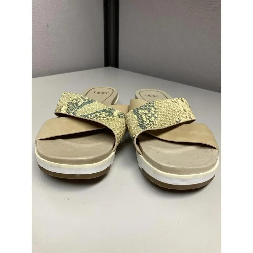 UGG Women's Slide Tan/Gold Leather Snake Size 7 - Picture 2 of 5